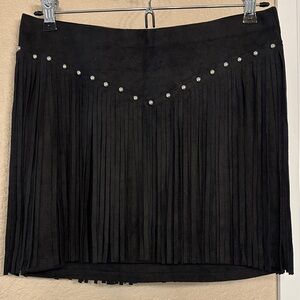 Bear Dance Black Mini Skirt with Fringe and Studs